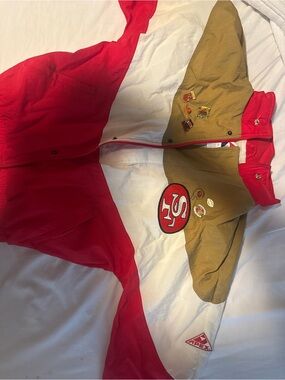 Apex Red White and Tan Colorblock Windbreaker Jacket